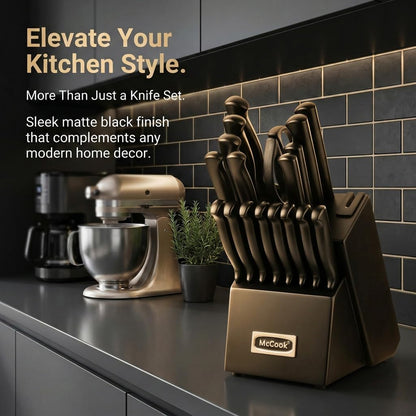 ® Knife Sets, German Stainless Steel Kitchen Knife Block Sets with Built-in Sharpener, 15 Piece Chef Knife and More, Razor Sharp, Restaurant Grade, Anti-Rust, Elegant Box for Gift