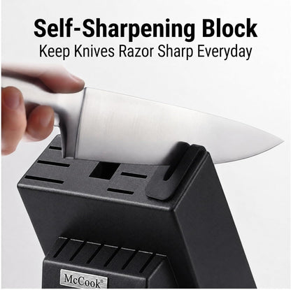 ® Knife Sets, German Stainless Steel Kitchen Knife Block Sets with Built-in Sharpener, 15 Piece Chef Knife and More, Razor Sharp, Restaurant Grade, Anti-Rust, Elegant Box for Gift
