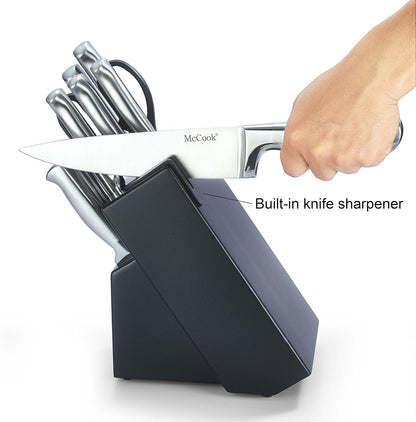 ® Knife Sets, German Stainless Steel Kitchen Knife Block Sets with Built-in Sharpener, 15 Piece Chef Knife and More, Razor Sharp, Restaurant Grade, Anti-Rust, Elegant Box for Gift