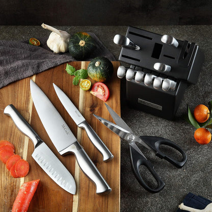 ® Knife Sets, German Stainless Steel Kitchen Knife Block Sets with Built-in Sharpener, 15 Piece Chef Knife and More, Razor Sharp, Restaurant Grade, Anti-Rust, Elegant Box for Gift