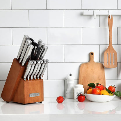® Knife Sets, German Stainless Steel Kitchen Knife Block Sets with Built-in Sharpener, 15 Piece Chef Knife and More, Razor Sharp, Restaurant Grade, Anti-Rust, Elegant Box for Gift