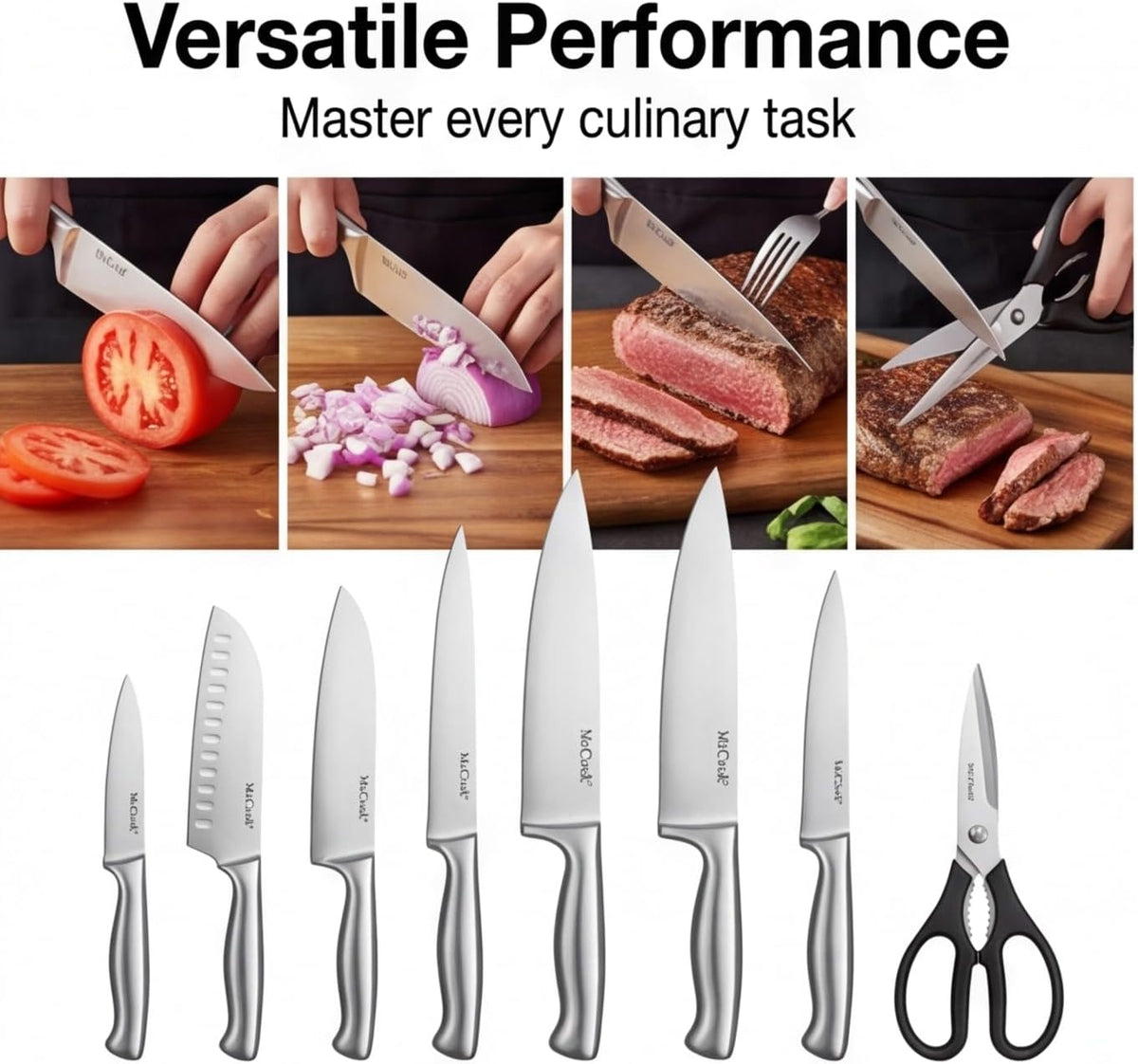 ® Knife Sets, German Stainless Steel Kitchen Knife Block Sets with Built-in Sharpener, 15 Piece Chef Knife and More, Razor Sharp, Restaurant Grade, Anti-Rust, Elegant Box for Gift