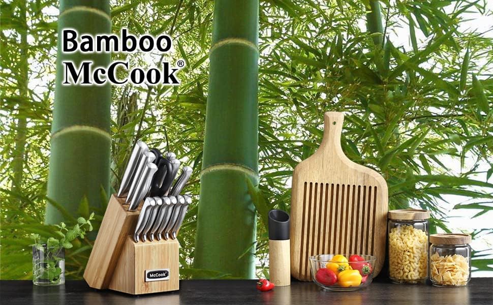 ® Knife Sets, German Stainless Steel Kitchen Knife Block Sets with Built-in Sharpener, 15 Piece Chef Knife and More, Razor Sharp, Restaurant Grade, Anti-Rust, Elegant Box for Gift