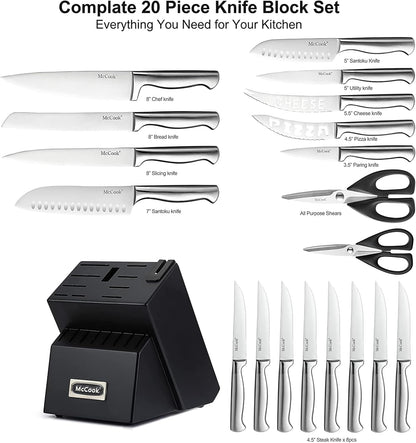 ® Knife Sets, German Stainless Steel Kitchen Knife Block Sets with Built-in Sharpener, 15 Piece Chef Knife and More, Razor Sharp, Restaurant Grade, Anti-Rust, Elegant Box for Gift
