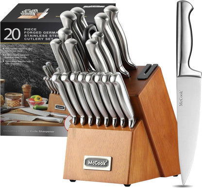 ® Knife Sets, German Stainless Steel Kitchen Knife Block Sets with Built-in Sharpener, 15 Piece Chef Knife and More, Razor Sharp, Restaurant Grade, Anti-Rust, Elegant Box for Gift