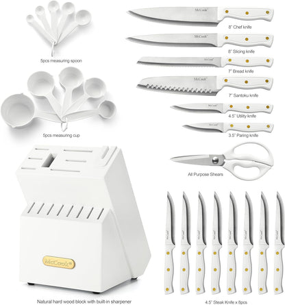 ® Knife Sets, German Stainless Steel Kitchen Knife Block Sets with Built-in Sharpener, 15 Piece Chef Knife and More, Razor Sharp, Restaurant Grade, Anti-Rust, Elegant Box for Gift