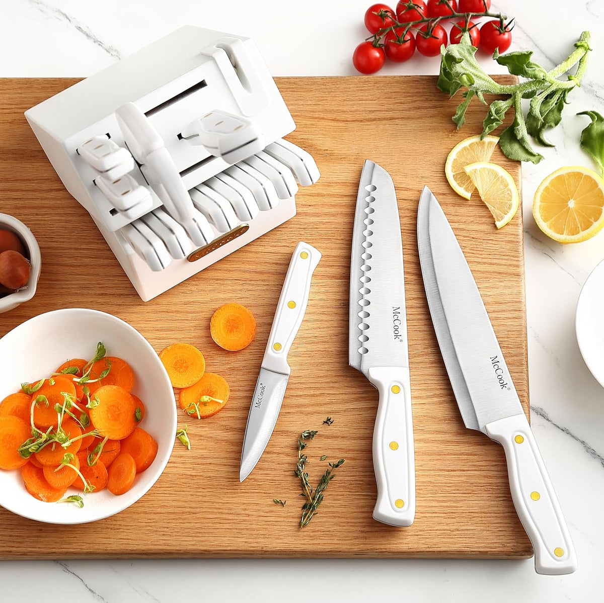 ® Knife Sets, German Stainless Steel Kitchen Knife Block Sets with Built-in Sharpener, 15 Piece Chef Knife and More, Razor Sharp, Restaurant Grade, Anti-Rust, Elegant Box for Gift