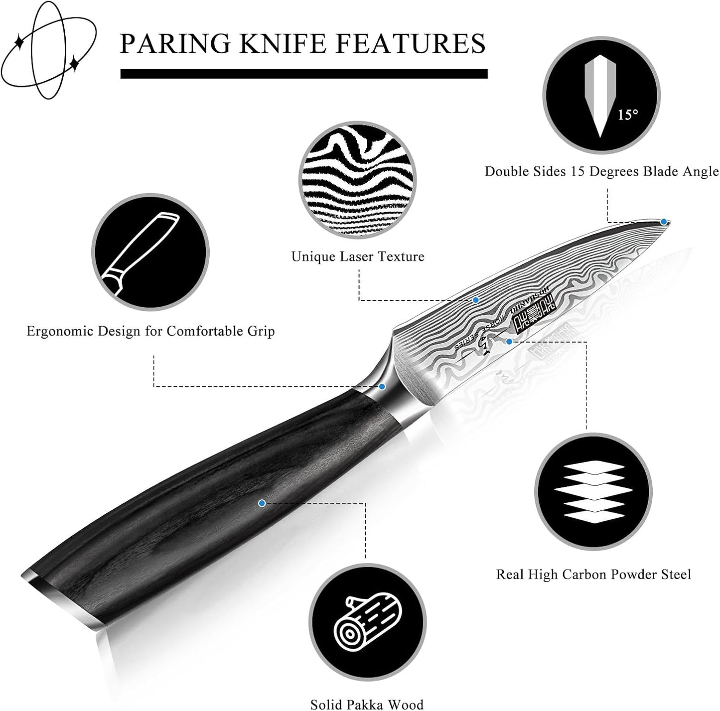 Paring Knife 3.75 Inch, Powder Steel Forged Small Kitchen Knife | Razor Sharp Fruit Knife for Peeling & Coring, Japanese Peeling Knife with Ergonomic Pakkawood Handle, Thoughtful Gifts