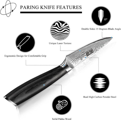 Paring Knife 3.75 Inch, Powder Steel Forged Small Kitchen Knife | Razor Sharp Fruit Knife for Peeling & Coring, Japanese Peeling Knife with Ergonomic Pakkawood Handle, Thoughtful Gifts
