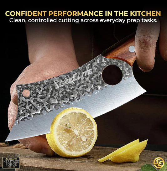 Hand-Forged Professional Butcher Knife (6 PC SET WITH AFRICAN PEAR WOOD HANDLES)