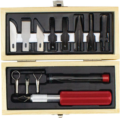 14-Piece Woodworking Set – Precision Craft Knife Set with K5 Handle, Assorted Blades, Gouges & Routers With Storage Case – Ideal for Carving, Model Making & Craft – Made in the USA