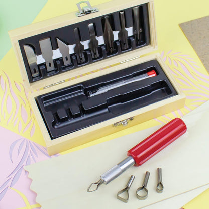 14-Piece Woodworking Set – Precision Craft Knife Set with K5 Handle, Assorted Blades, Gouges & Routers With Storage Case – Ideal for Carving, Model Making & Craft – Made in the USA