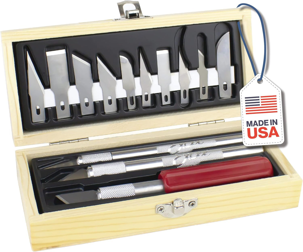 14-Piece Woodworking Set – Precision Craft Knife Set with K5 Handle, Assorted Blades, Gouges & Routers With Storage Case – Ideal for Carving, Model Making & Craft – Made in the USA