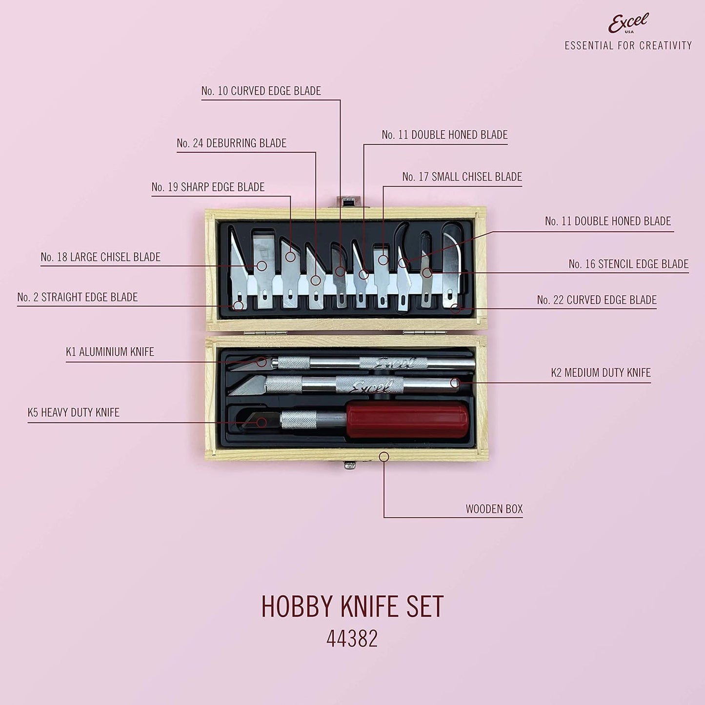 14-Piece Woodworking Set – Precision Craft Knife Set with K5 Handle, Assorted Blades, Gouges & Routers With Storage Case – Ideal for Carving, Model Making & Craft – Made in the USA