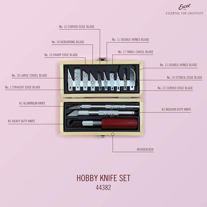 14-Piece Woodworking Set – Precision Craft Knife Set with K5 Handle, Assorted Blades, Gouges & Routers With Storage Case – Ideal for Carving, Model Making & Craft – Made in the USA