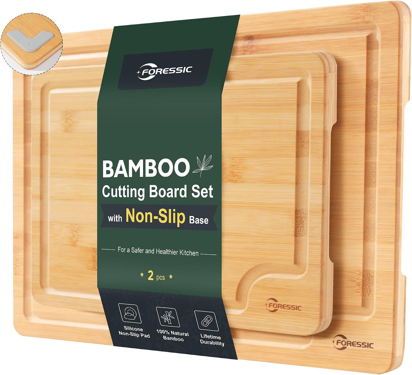 Wood Cutting Board Carbonized Bamboo Set With Smooth Surface Set 4 Packs with Non Slip Feet Holder and Over Sink Solid Thick Durable Wood Charcuterie Cheese Serving Tray Kitchen Gadgets (Carbonized)