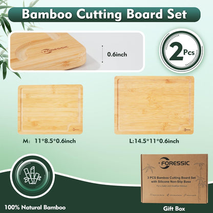 Wood Cutting Board Carbonized Bamboo Set With Smooth Surface Set 4 Packs with Non Slip Feet Holder and Over Sink Solid Thick Durable Wood Charcuterie Cheese Serving Tray Kitchen Gadgets (Carbonized)