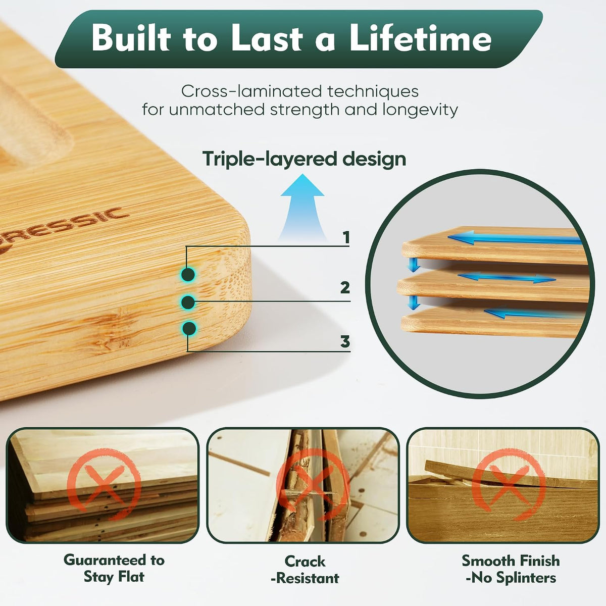 Wood Cutting Board Carbonized Bamboo Set With Smooth Surface Set 4 Packs with Non Slip Feet Holder and Over Sink Solid Thick Durable Wood Charcuterie Cheese Serving Tray Kitchen Gadgets (Carbonized)
