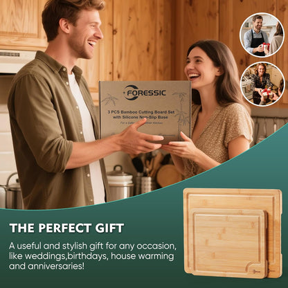 Wood Cutting Board Carbonized Bamboo Set With Smooth Surface Set 4 Packs with Non Slip Feet Holder and Over Sink Solid Thick Durable Wood Charcuterie Cheese Serving Tray Kitchen Gadgets (Carbonized)