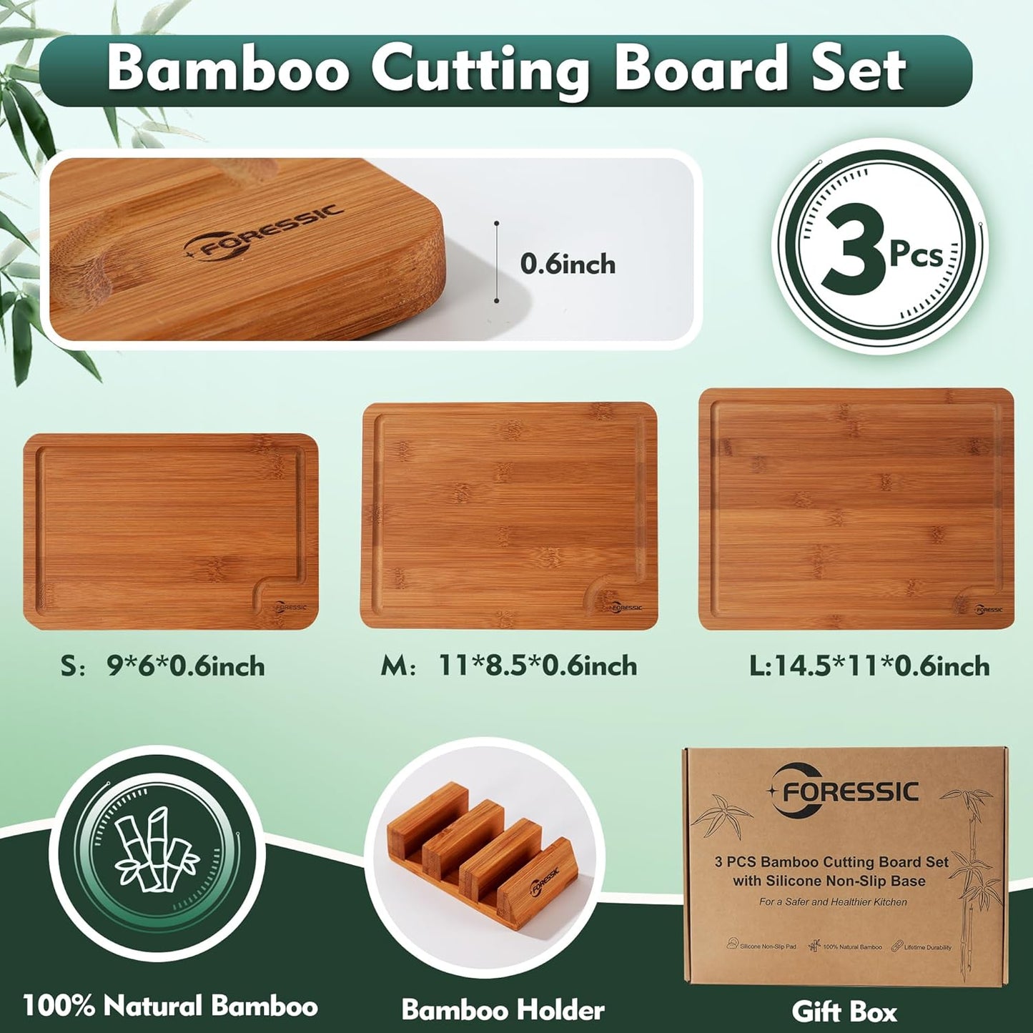 Wood Cutting Board Carbonized Bamboo Set With Smooth Surface Set 4 Packs with Non Slip Feet Holder and Over Sink Solid Thick Durable Wood Charcuterie Cheese Serving Tray Kitchen Gadgets (Carbonized)