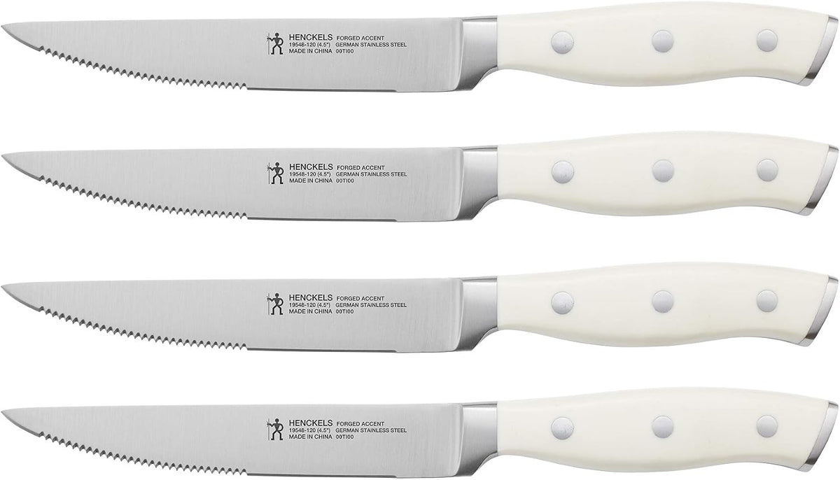 Forged Accent Razor-Sharp Steak Knife Set of 4, White, German Engineered Knife Informed by over 100 Years of Mastery