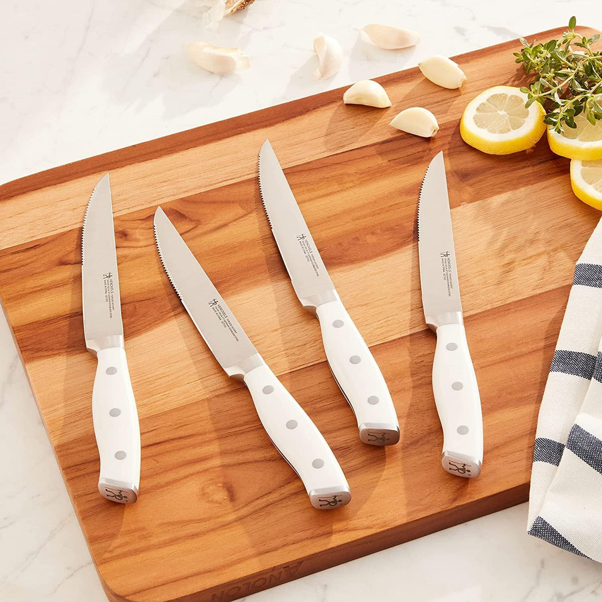 Forged Accent Razor-Sharp Steak Knife Set of 4, White, German Engineered Knife Informed by over 100 Years of Mastery