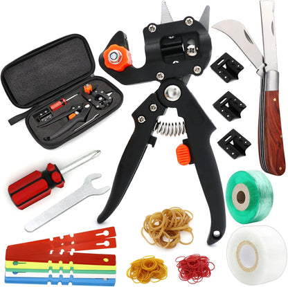 Upgrage Garden Grafting Tools, 2 in 1 Garden Pruning Tools Including Grafting Knife, Pruning Shears, Replacement Blades Grafting Tapes and Labels for Plant Branch Fruit Tree Cutting Pruner Tool Kits