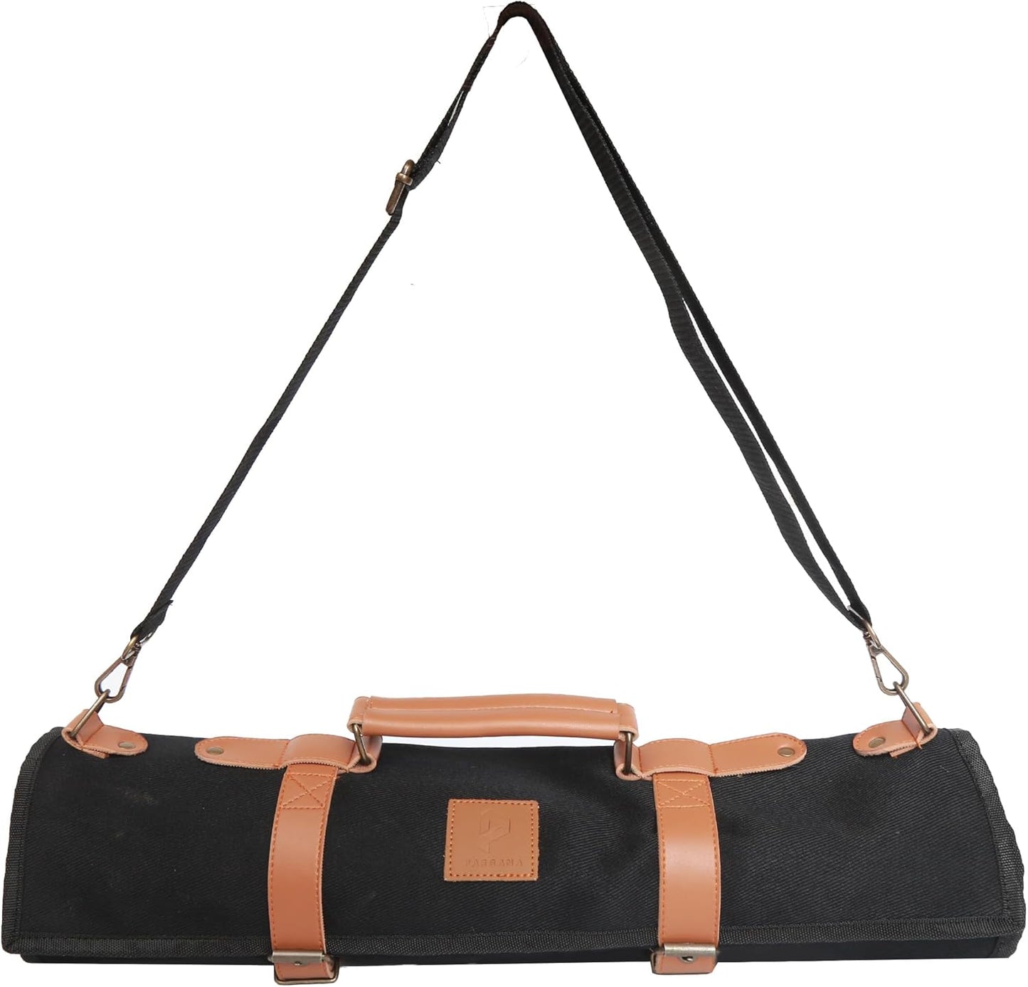 Chef Knife Roll Bag 9 Knife Slots - Durable Water-Resistant Canvas Knife Carrying Case Adjustable Leather Shoulder Strap & Handle - Fits 12” Knives & Honing Steel -Culinary Travel-Friendly