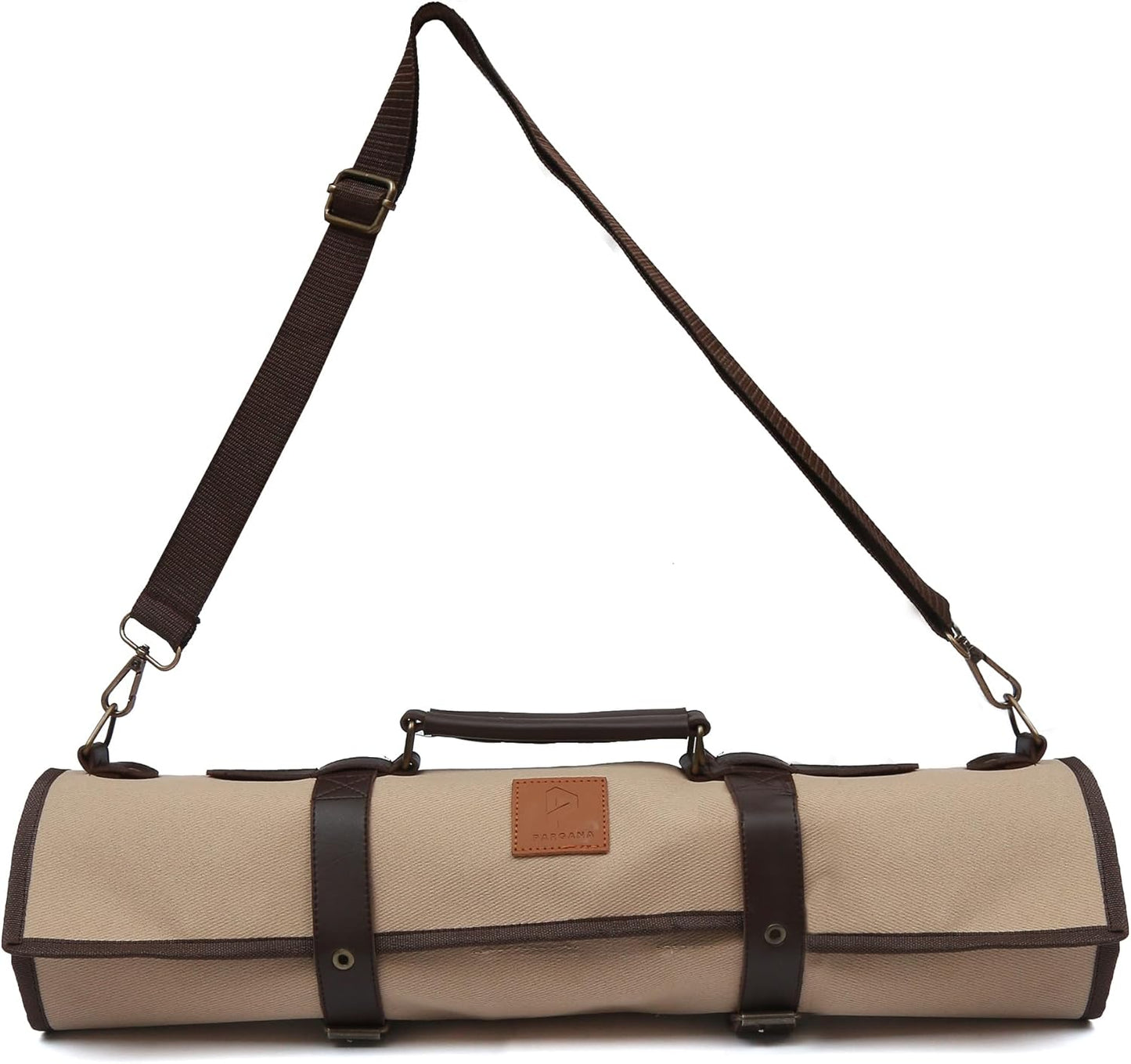 Chef Knife Roll Bag 9 Knife Slots - Durable Water-Resistant Canvas Knife Carrying Case Adjustable Leather Shoulder Strap & Handle - Fits 12” Knives & Honing Steel -Culinary Travel-Friendly