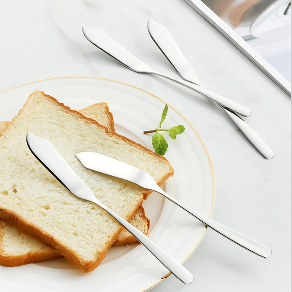 Cheese Spreader Knife Set 4-Piece Stainless Steel Butter Knife Small Sandwich Condiment Jam Bread Cream Canape Knives Spatula 6.5-inch