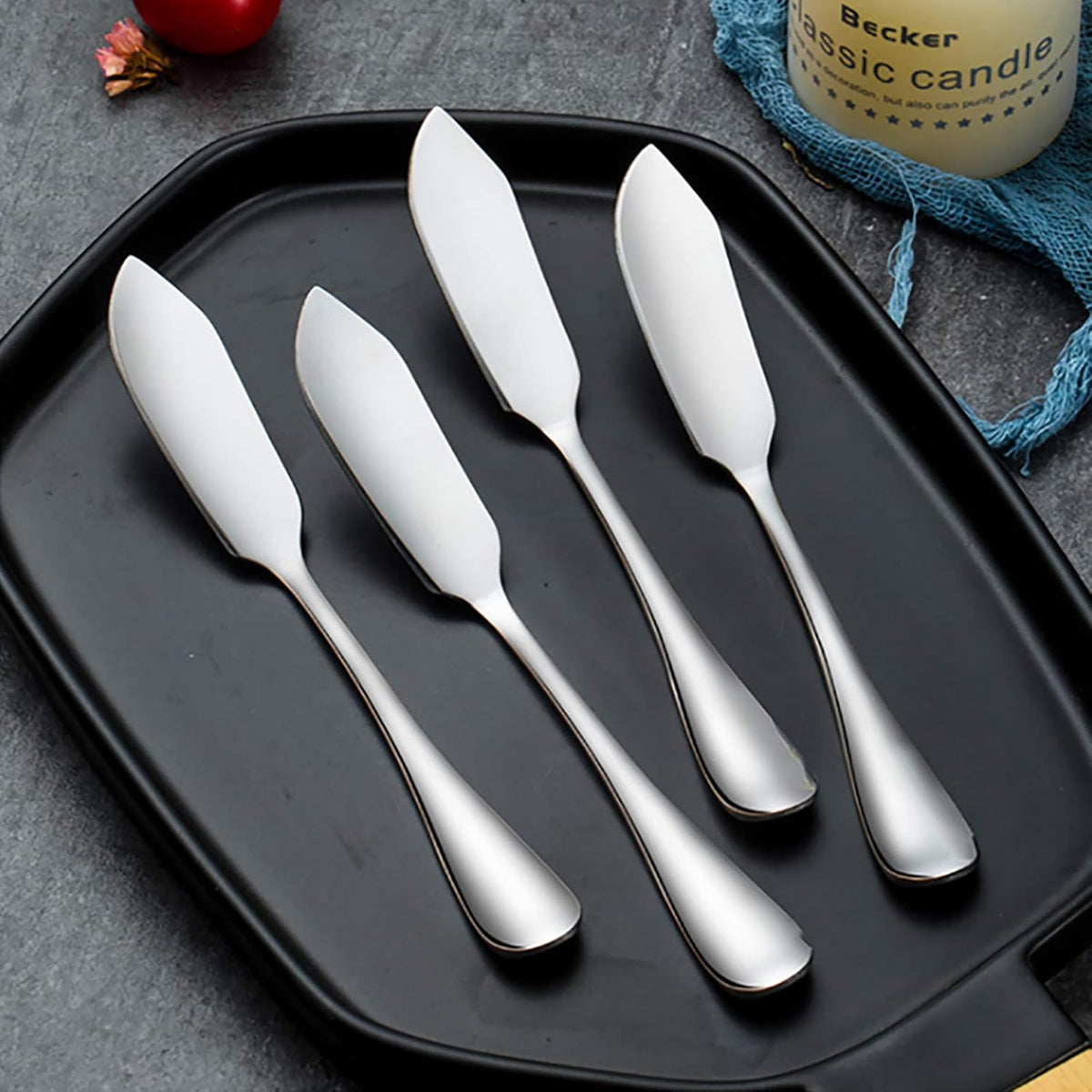 Cheese Spreader Knife Set 4-Piece Stainless Steel Butter Knife Small Sandwich Condiment Jam Bread Cream Canape Knives Spatula 6.5-inch