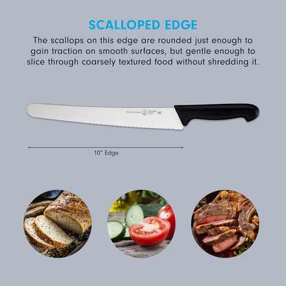 Pro Series 10” Scalloped Round-Tip Bread Knife - German X50 Stainless Steel & NSF-Approved PolyFibre Handle - 15-Degree Edge, Rust Resistant & Easy to Maintain - Made in Portugal