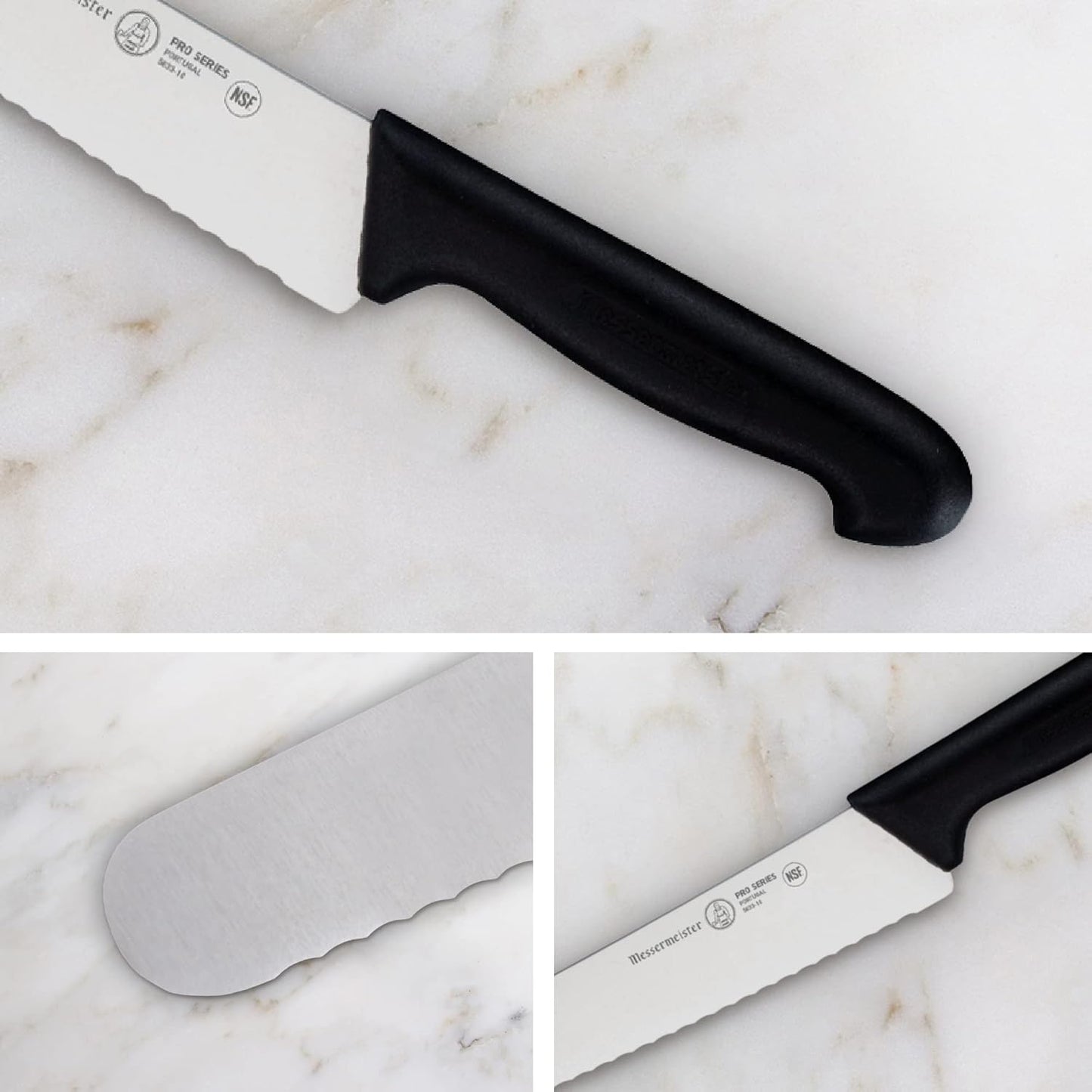 Pro Series 10” Scalloped Round-Tip Bread Knife - German X50 Stainless Steel & NSF-Approved PolyFibre Handle - 15-Degree Edge, Rust Resistant & Easy to Maintain - Made in Portugal