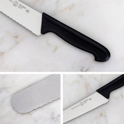 Pro Series 10” Scalloped Round-Tip Bread Knife - German X50 Stainless Steel & NSF-Approved PolyFibre Handle - 15-Degree Edge, Rust Resistant & Easy to Maintain - Made in Portugal