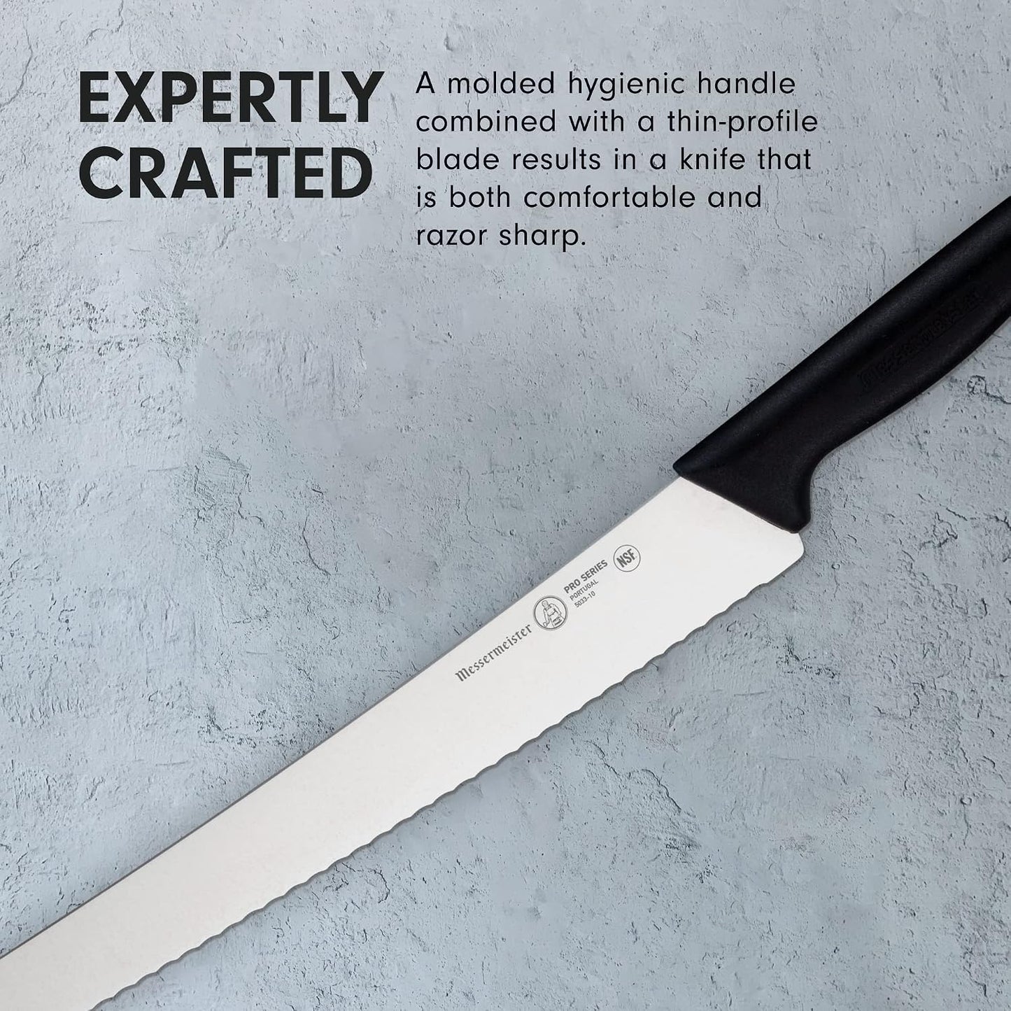 Pro Series 10” Scalloped Round-Tip Bread Knife - German X50 Stainless Steel & NSF-Approved PolyFibre Handle - 15-Degree Edge, Rust Resistant & Easy to Maintain - Made in Portugal