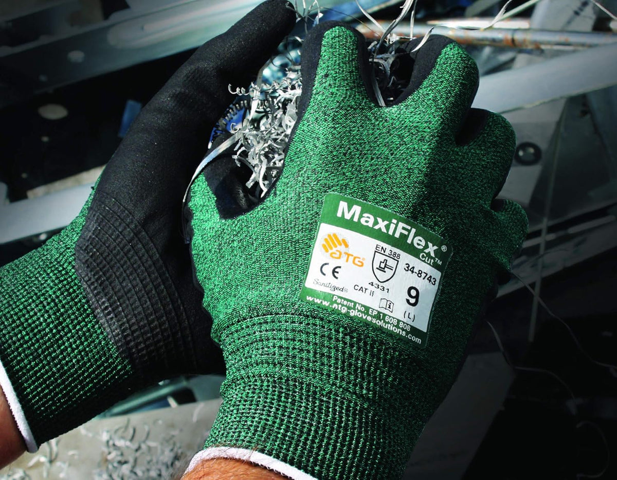 34-8743 Gloves Cut Resistant Nitrile Coated Work Green Nitrile Gloves