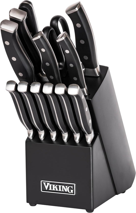 14 Piece Kitchen Knife Set with Black Block, Cutlery Set with Stainless Steel Blades and Ergonomic Handles, Dishwasher Safe