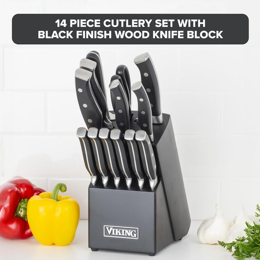 14 Piece Kitchen Knife Set with Black Block, Cutlery Set with Stainless Steel Blades and Ergonomic Handles, Dishwasher Safe