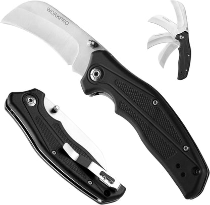 Pocket Knife, Hawkbill Folding Utility Knife | Electrician Knife with Lanyard Hole and Belt Clip for Cable Skinning and Carpet, Linoleum, Cardboard, Rope, Wire Cutting