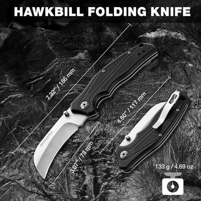 Pocket Knife, Hawkbill Folding Utility Knife | Electrician Knife with Lanyard Hole and Belt Clip for Cable Skinning and Carpet, Linoleum, Cardboard, Rope, Wire Cutting