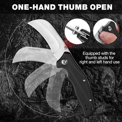 Pocket Knife, Hawkbill Folding Utility Knife | Electrician Knife with Lanyard Hole and Belt Clip for Cable Skinning and Carpet, Linoleum, Cardboard, Rope, Wire Cutting
