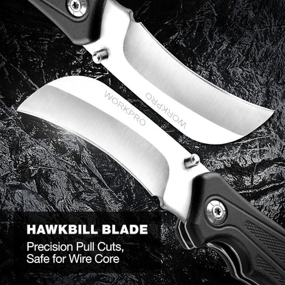 Pocket Knife, Hawkbill Folding Utility Knife | Electrician Knife with Lanyard Hole and Belt Clip for Cable Skinning and Carpet, Linoleum, Cardboard, Rope, Wire Cutting