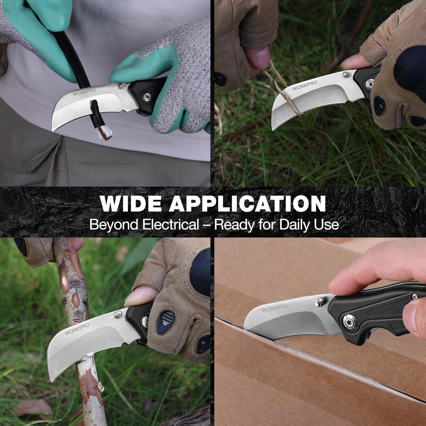 Pocket Knife, Hawkbill Folding Utility Knife | Electrician Knife with Lanyard Hole and Belt Clip for Cable Skinning and Carpet, Linoleum, Cardboard, Rope, Wire Cutting
