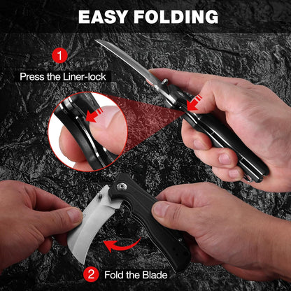 Pocket Knife, Hawkbill Folding Utility Knife | Electrician Knife with Lanyard Hole and Belt Clip for Cable Skinning and Carpet, Linoleum, Cardboard, Rope, Wire Cutting