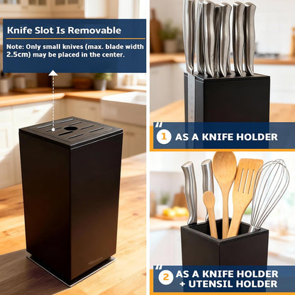 Magnetic Knife Block 360° rotatable, Stainless Steel Magnetic Knife Block Without Knives Black, Magnetic Knife Holder Stand for Kitchen & Utensils - Universal Knife Holder for Knives & Tools