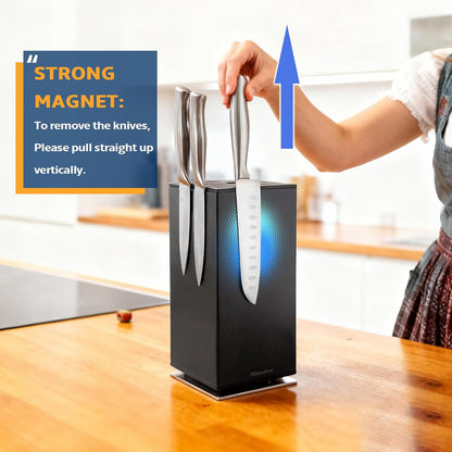 Magnetic Knife Block 360° rotatable, Stainless Steel Magnetic Knife Block Without Knives Black, Magnetic Knife Holder Stand for Kitchen & Utensils - Universal Knife Holder for Knives & Tools