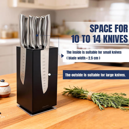 Magnetic Knife Block 360° rotatable, Stainless Steel Magnetic Knife Block Without Knives Black, Magnetic Knife Holder Stand for Kitchen & Utensils - Universal Knife Holder for Knives & Tools