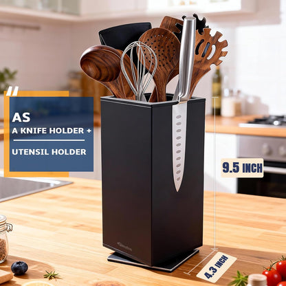 Magnetic Knife Block 360° rotatable, Stainless Steel Magnetic Knife Block Without Knives Black, Magnetic Knife Holder Stand for Kitchen & Utensils - Universal Knife Holder for Knives & Tools