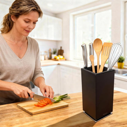 Magnetic Knife Block 360° rotatable, Stainless Steel Magnetic Knife Block Without Knives Black, Magnetic Knife Holder Stand for Kitchen & Utensils - Universal Knife Holder for Knives & Tools