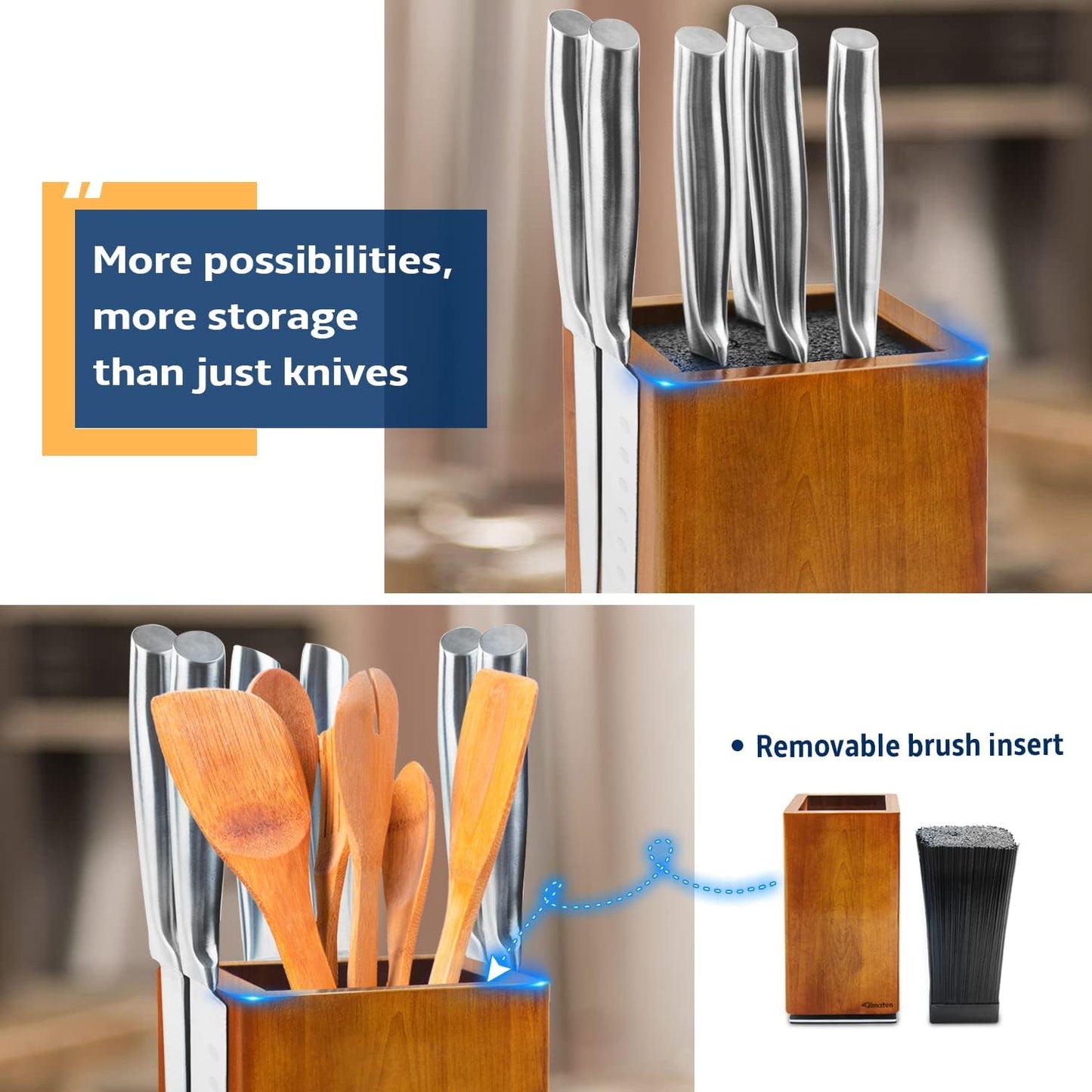 Magnetic Knife Block 360° rotatable, Stainless Steel Magnetic Knife Block Without Knives Black, Magnetic Knife Holder Stand for Kitchen & Utensils - Universal Knife Holder for Knives & Tools